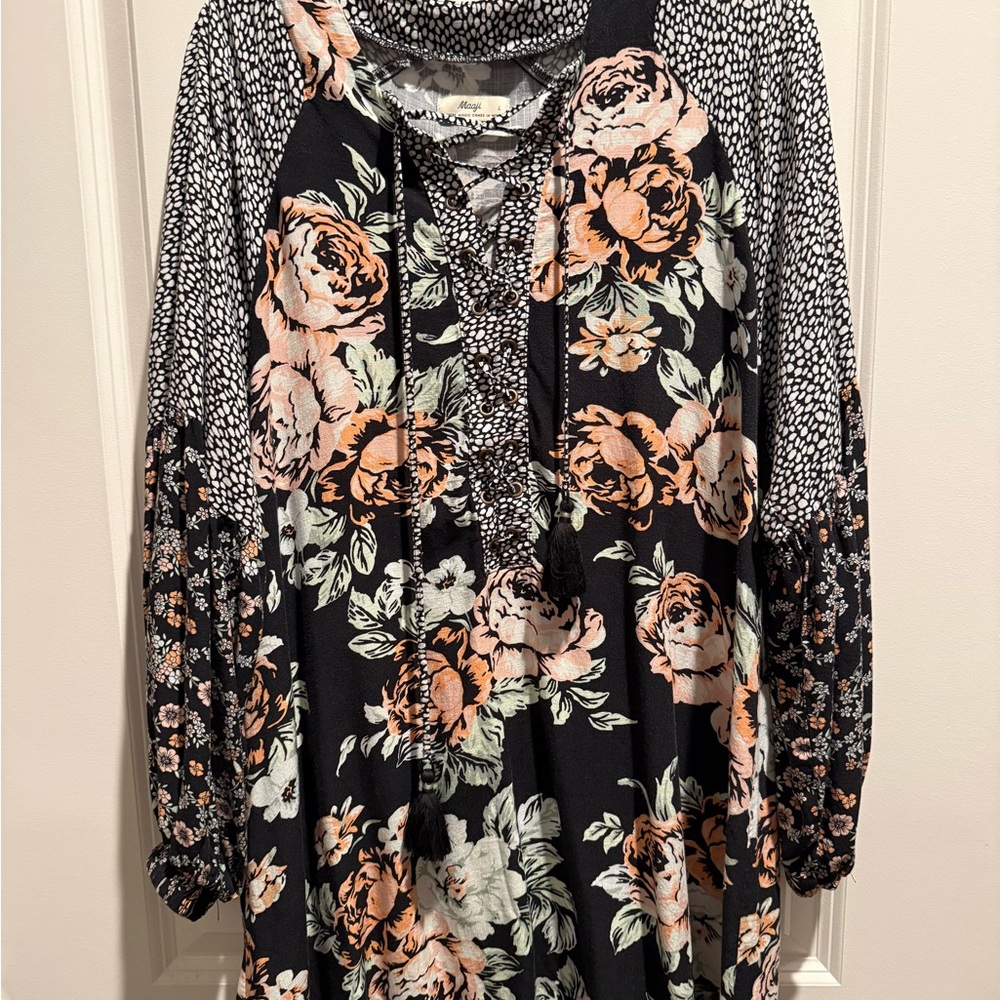 Maaji Black and White Lace-Up Neck Tunic